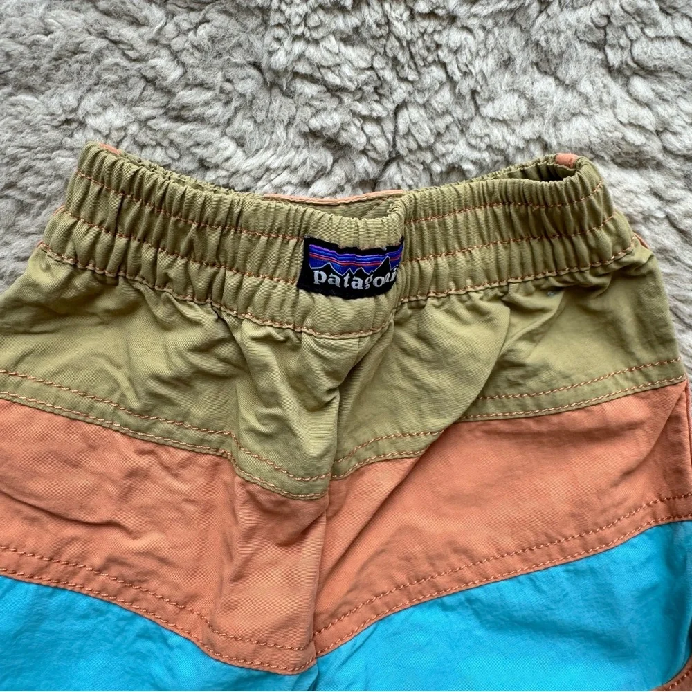 Patagonia Kids Swim Trunks in Tan, Peach & Aqua